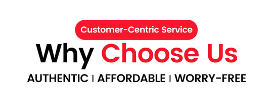 Promotional banner with text Customer Centric Service, Why Choose Us, Authentic, Affordable, Worry Free