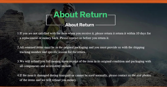 Return policy infographic titled About Return with four instructions about returns, packaging, refunds, and damaged items