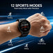 Smartwatch worn on a wrist with sports mode icons for running, cycling, walking, and fitness training