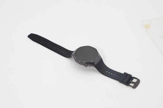 Black HUAWEI Watch GT 6 Pro smartwatch with a round display and adjustable strap on a white background