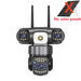 GPS outdoor security camera with three lenses, dual antennas, central motion light, and lower PTZ camera module, shown without solar panels