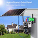 GPS solar outdoor security camera with dual lens housing, high efficiency solar panel, built in battery, and mounting bracket shown outside a home