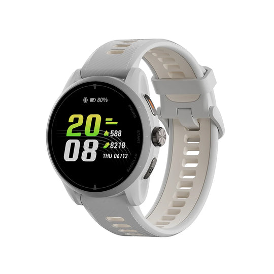 GPS iGPSPORT VeRun outdoor GPS sports watch in grey with round digital display and perforated silicone strap