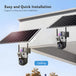 GPS solar outdoor surveillance cameras with integrated solar panels shown mounted for easy wall and ceiling installation outdoors