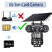 GPS 4G SIM card solar security camera with multiple lenses, WiFi crossed out, 4G connection highlighted, and 32 GB memory card graphic