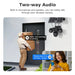 GPS outdoor solar security camera shown with two way audio, allowing a homeowner to speak with a delivery person at the door through a mobile phone app