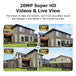 GPS security camera video infographic showing four 5MP Ultra HD views of a house for detailed monitoring and live viewing