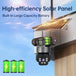 GPS outdoor solar security camera with three visible lenses, a high efficiency solar panel, built in battery illustration, and wall mounted PTZ design