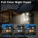 GPS outdoor surveillance camera infographic showing full color night vision with solar panel and comparisons of color, infrared, and intelligent night vision modes