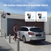 GPS solar outdoor security camera mounted beside a driveway, illustrating PIR motion detection with automatic sleep and wake functions for accurate alerts during vehicle and person activity