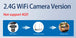 2.4GHz WiFi camera infographic showing connection to a wireless router for remote viewing, with a notice that 4G is not supported