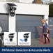 GPS solar powered outdoor three lens security camera mounted above a garage with PIR motion detection identifying a woman and sending accurate alerts