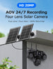 GPS four lens solar security camera mounted outdoors with dual solar panels and four viewing lenses for all day recording and night surveillance