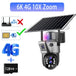 GPS solar outdoor security camera with solar panel, 4G SIM connectivity, 6K video, 10X zoom, multi lens PTZ design, and 128GB storage support