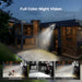GPS solar security camera displaying full color night vision on a house with smart mode IR mode and color mode examples