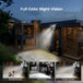 GPS solar security camera displaying full color night vision on a house with smart mode IR mode and color mode examples