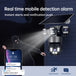 GPS solar powered outdoor security camera with triple lenses and motion detection shown sending real time alerts and push notifications to a mobile phone