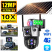 GPS solar powered outdoor security camera with dual lens PTZ design, built in solar panel, 12MP Ultra HD imaging, 10X digital zoom, WiFi and 4G connectivity