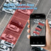 GPS security camera app on a smartphone showing a red activity alarm area marked around parked cars for outdoor surveillance monitoring