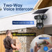 GPS solar powered outdoor security camera with triple lenses and two way voice intercom shown monitoring a delivery person through a mobile app
